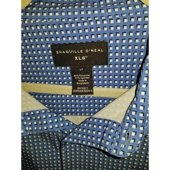 Shaquille O'Neal Short Sleeve  Button-Down  Shirt _  Blue Square Print LT - Picture 2 of 3